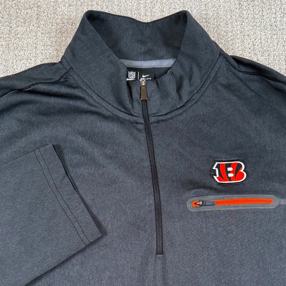 Nike Dri-Fit Mens XL Cincinnati Bengals Gray On Field 1/4 Zip Pullover NFL
